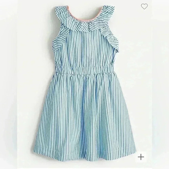 J. Crew Crewcuts Girls Sleeveless Ruffle Dress in Shirting Stripe size 3 - Picture 1 of 4